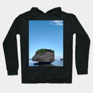 Blue Sky Tropical Beach View with Rocky Calm Ocean Waves Hoodie